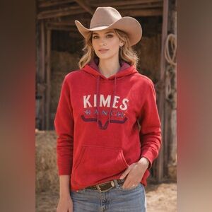 Kimes Ranch Red Hoodie Western Logo Cowgirl Pullover Sweatshirt Size Medium